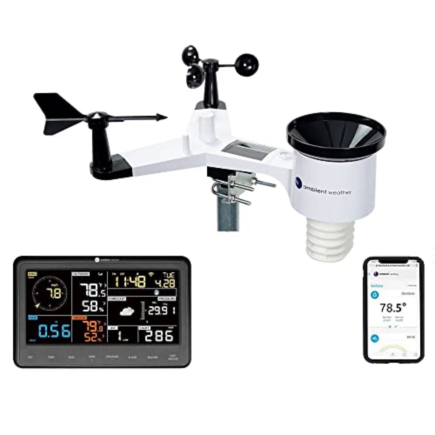 Ambient Weather WS-2902 colour console and solar sensor array