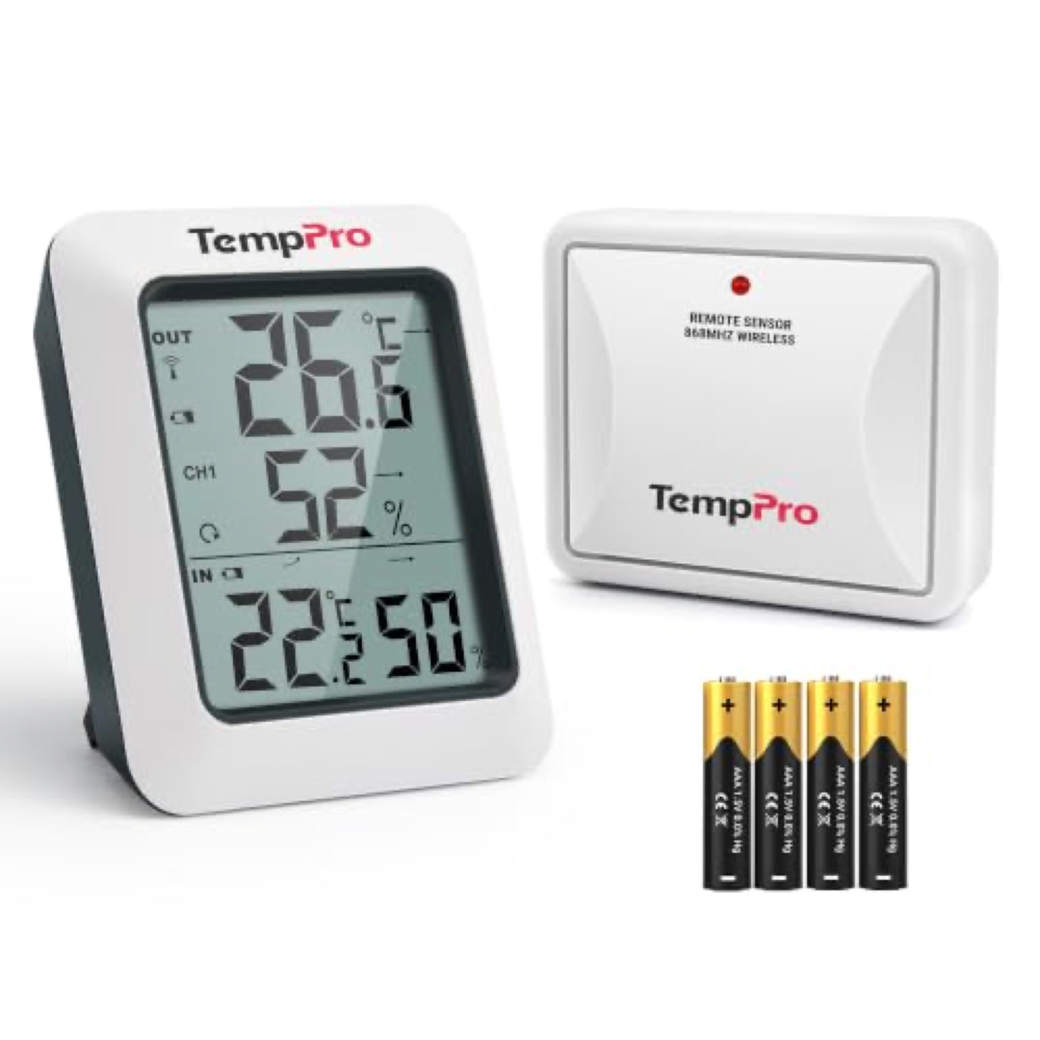 TempPro TP60 wireless thermometer shown from the front with its large display
