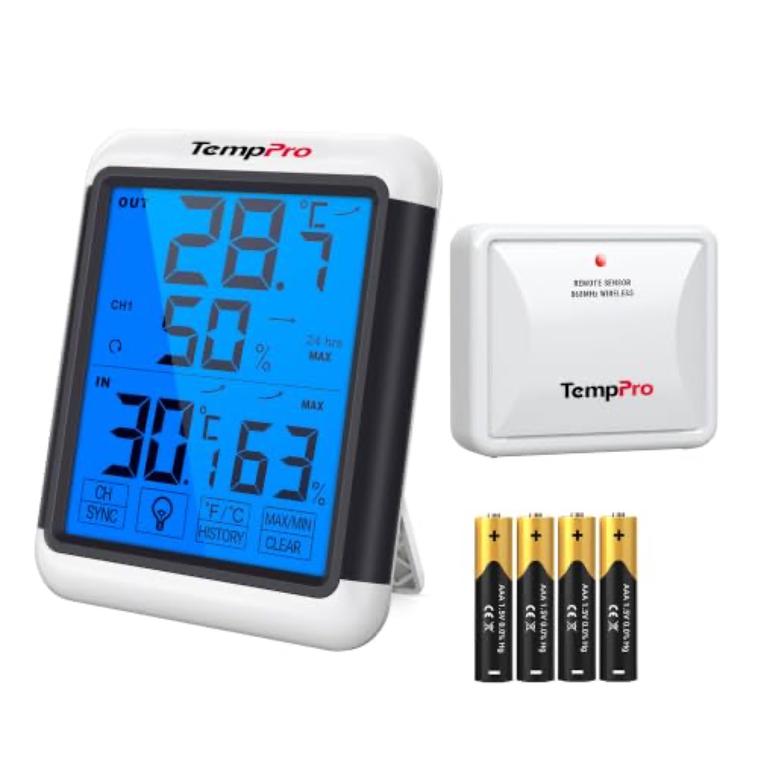 ThermoPro TP65C touchscreen weather station shown from the front